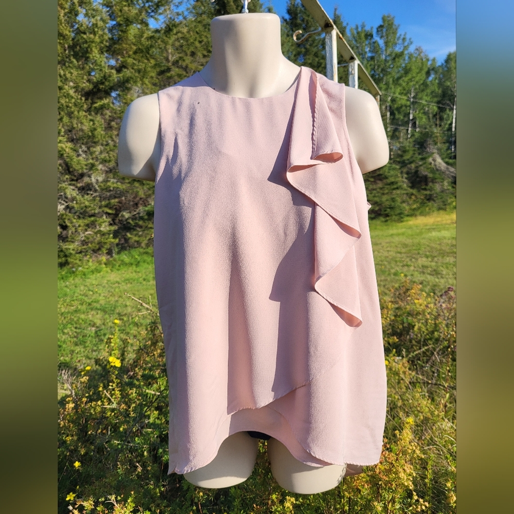 "Flowly Polished Tank" Le Chateau Pale Pink Ruffle Top